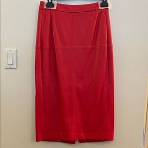 Red leather Women's midi Skirt